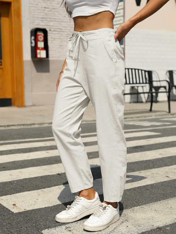 Casual White High Waist Button Straight Leg Pants