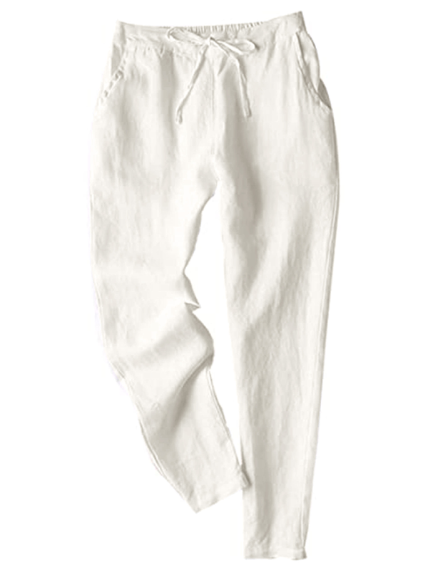 Casual White High Waist Button Straight Leg Pants