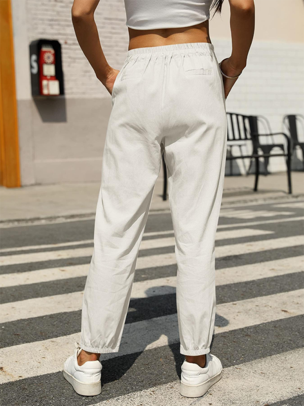 Casual White High Waist Button Straight Leg Pants