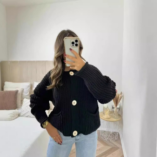 Women's Chunky Needle Long Sleeve Big Button Sweater