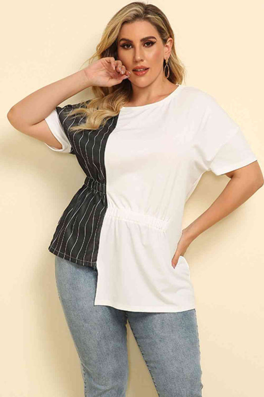 Plus Size Striped Asymmetrical T-Shirt