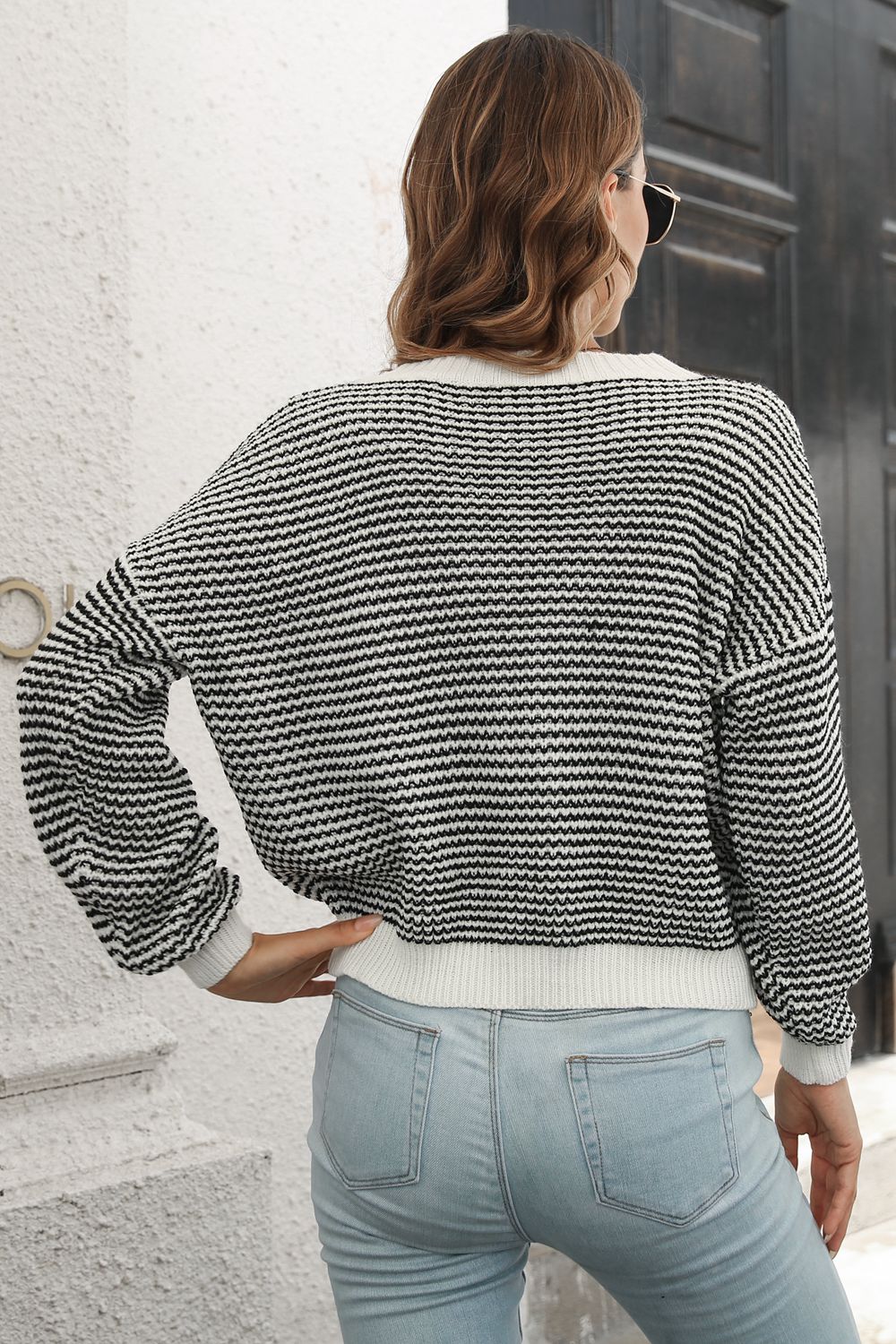 Striped Round Neck Sweater - Whiicka