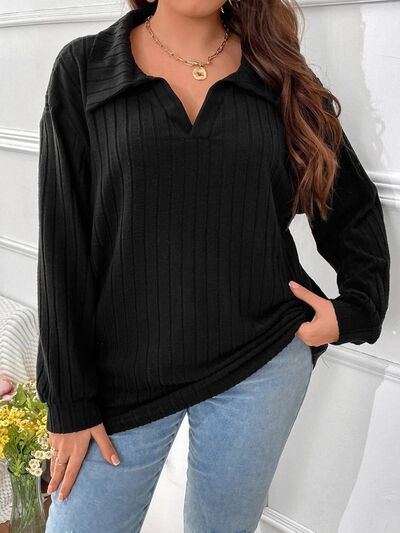 Plus Size Ribbed Long Sleeve T-Shirt