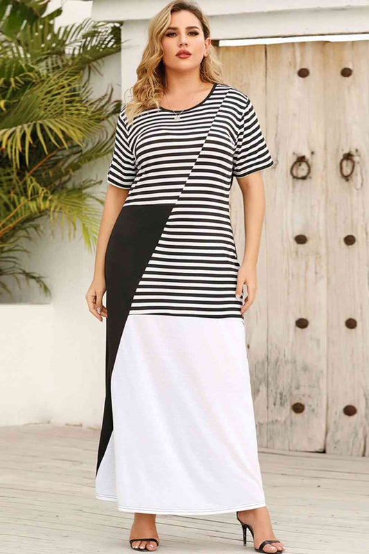 Plus Size Striped Color Block Dress