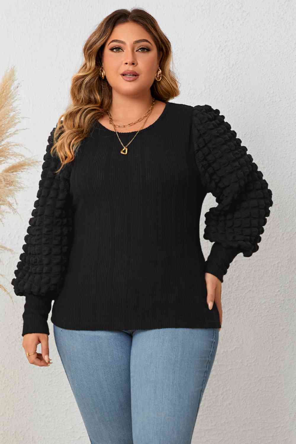 Plus Size Lantern Sleeve Blouse