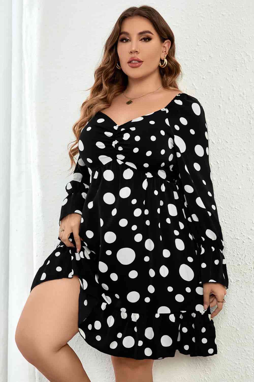 Plus Size Polka Dot Sweetheart Mini Dress