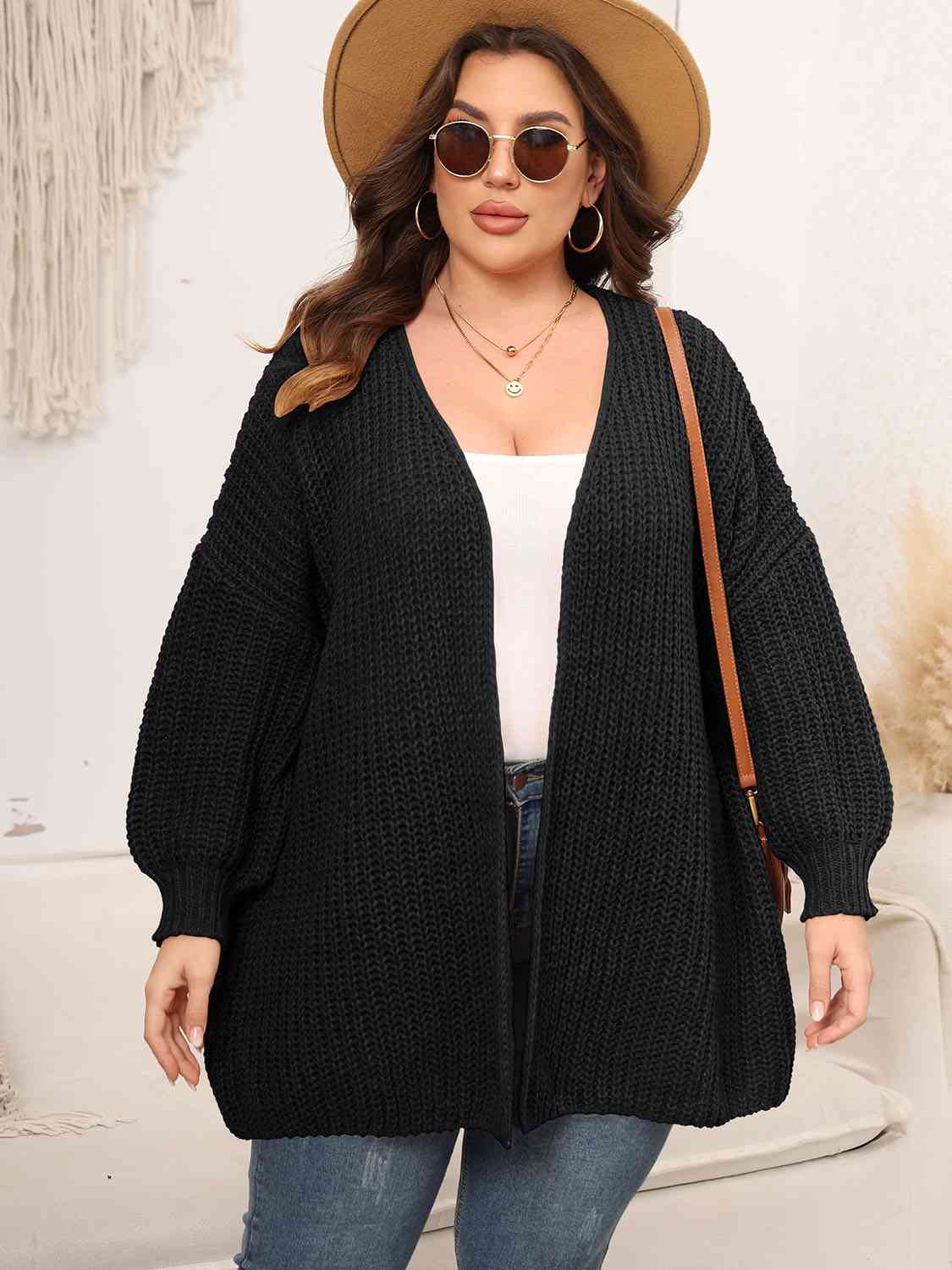 Plus Size Open Front Knit Cardigan