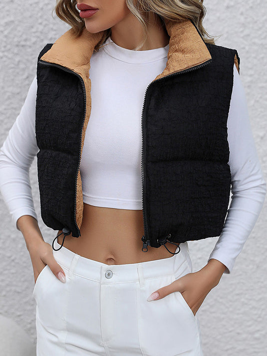 Drawstring Two Face Cropped Vest - Whiicka