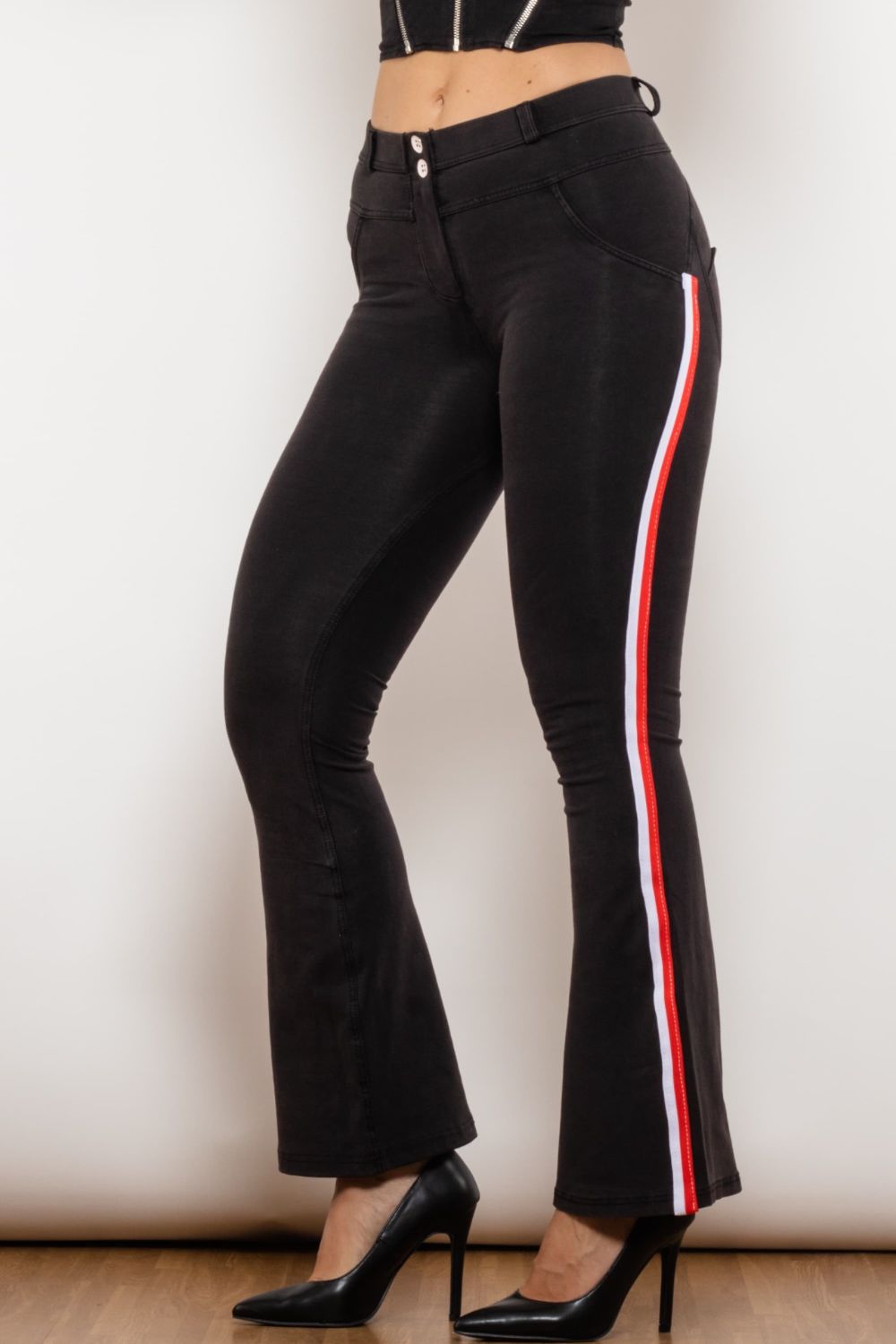 Side Stripe Contrast Bootcut Jeans - Whiicka