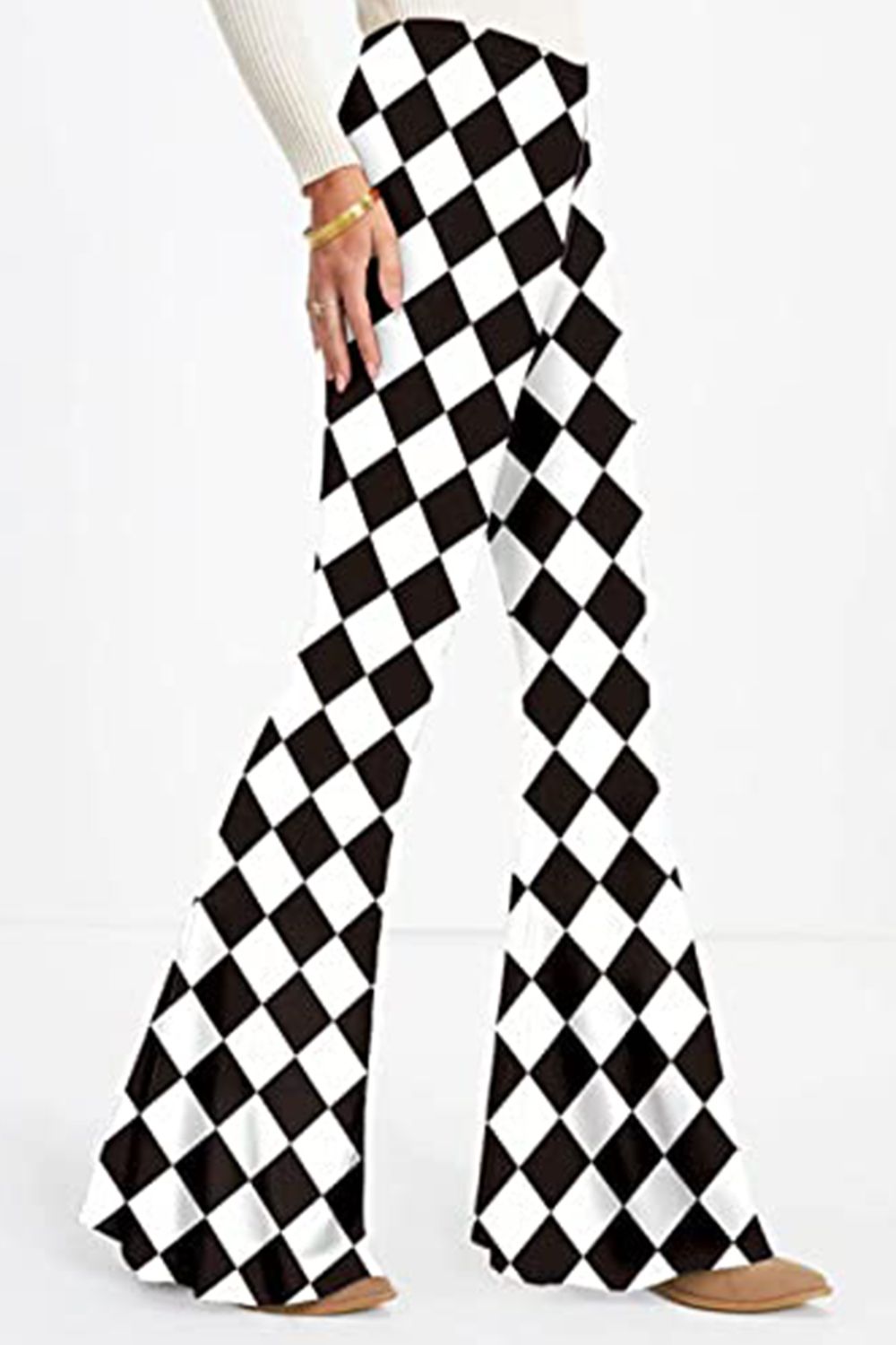 Checkered Flare Leg Pants - Whiicka