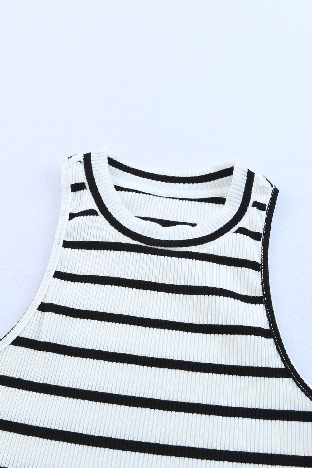 Striped Ribbed Round Neck Tank - Whiicka