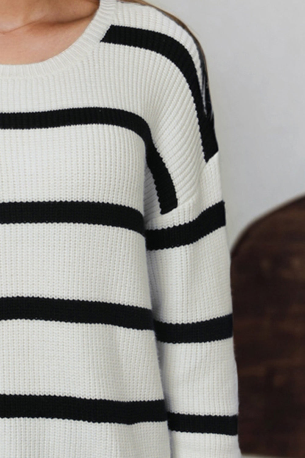 Striped Drop Shoulder Sweater - Whiicka