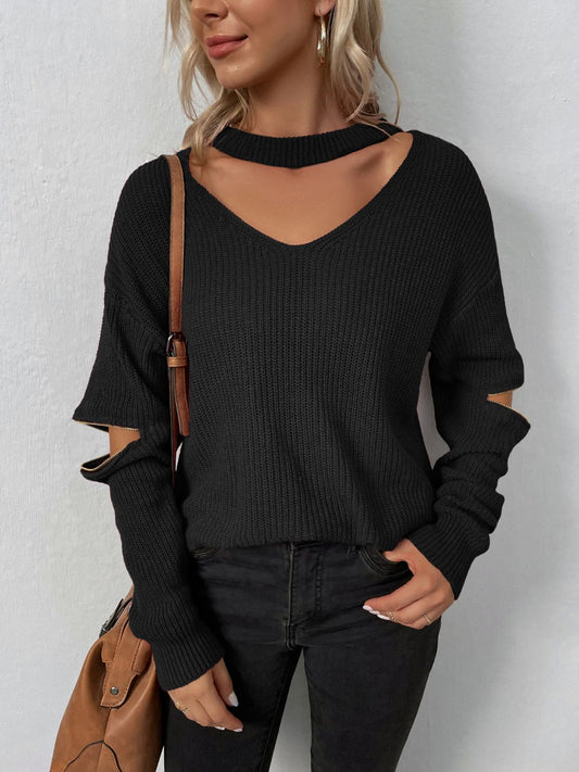 Cutout Zip Detail Sweater - Whiicka