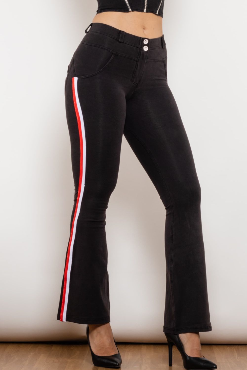 Side Stripe Contrast Bootcut Jeans - Whiicka