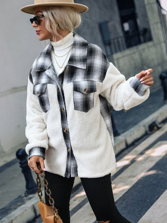 Plaid Collared Neck Jacket - Whiicka