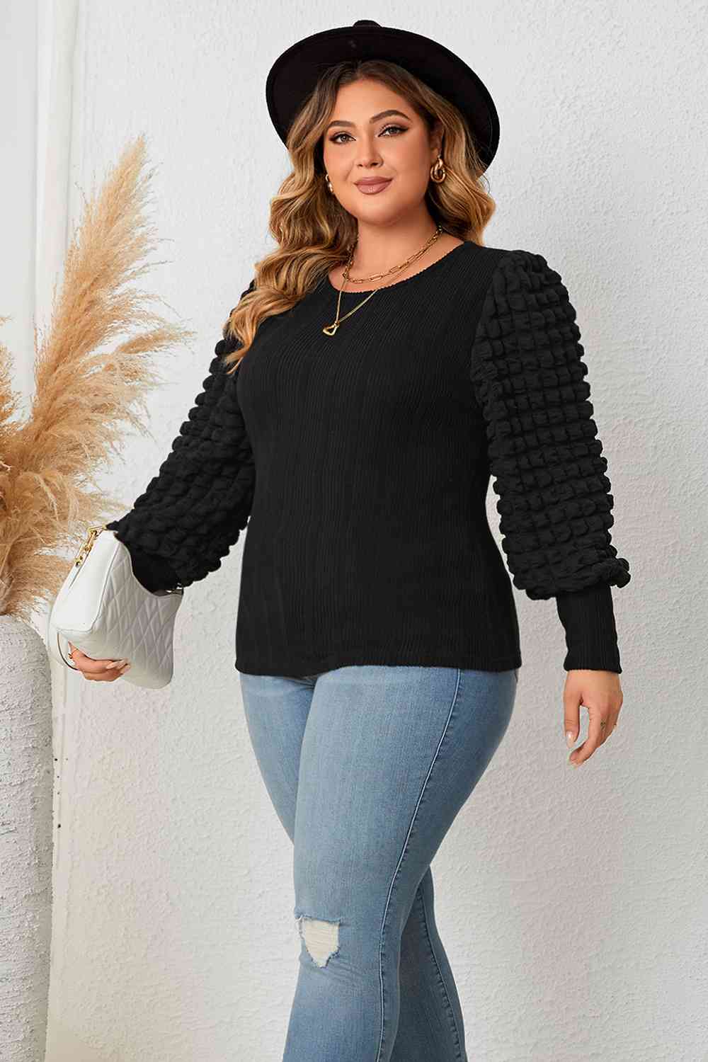 Plus Size Lantern Sleeve Blouse