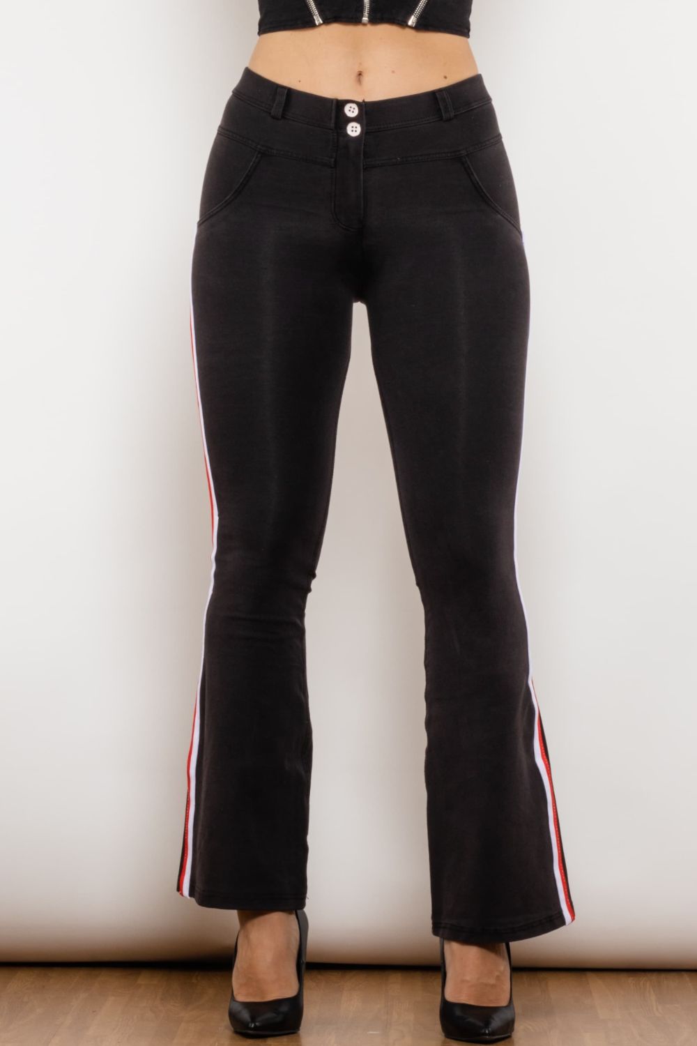 Side Stripe Contrast Bootcut Jeans - Whiicka