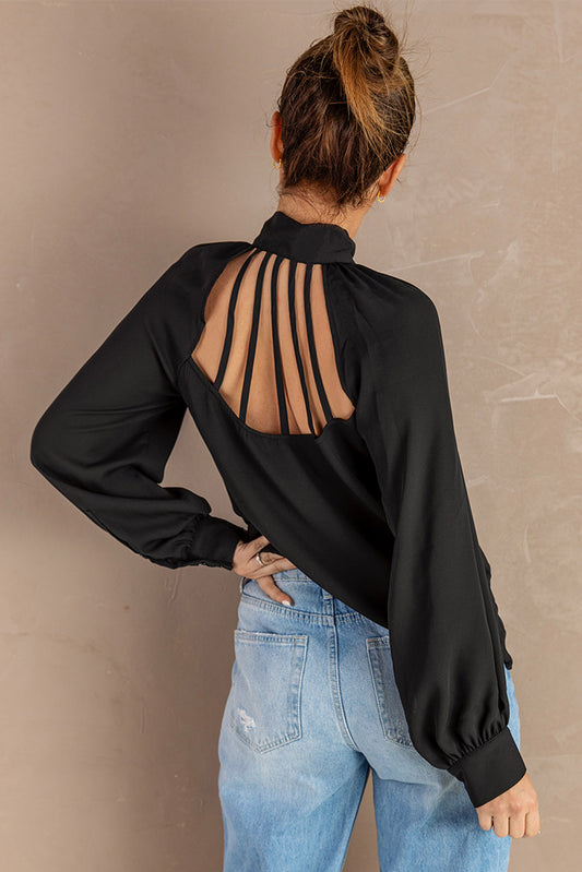 Tie Neck Strappy Back Shirt - Whiicka