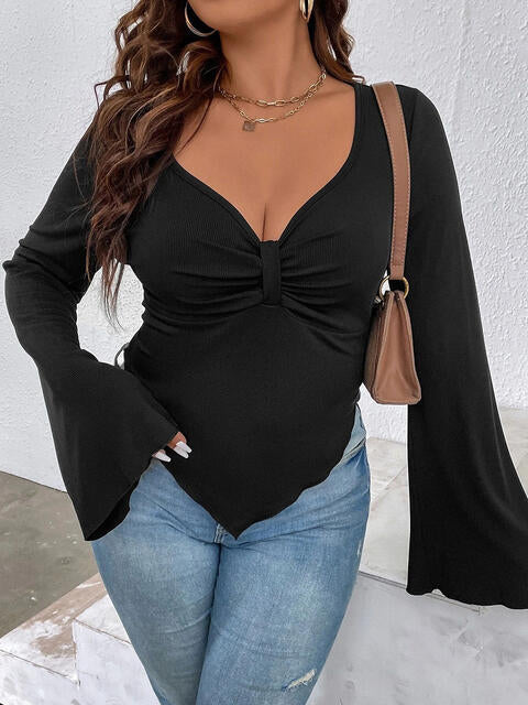 Black Plunge Flare Sleeve Top