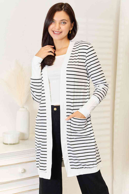 Striped Open Front Longline Cardigan - Whiicka