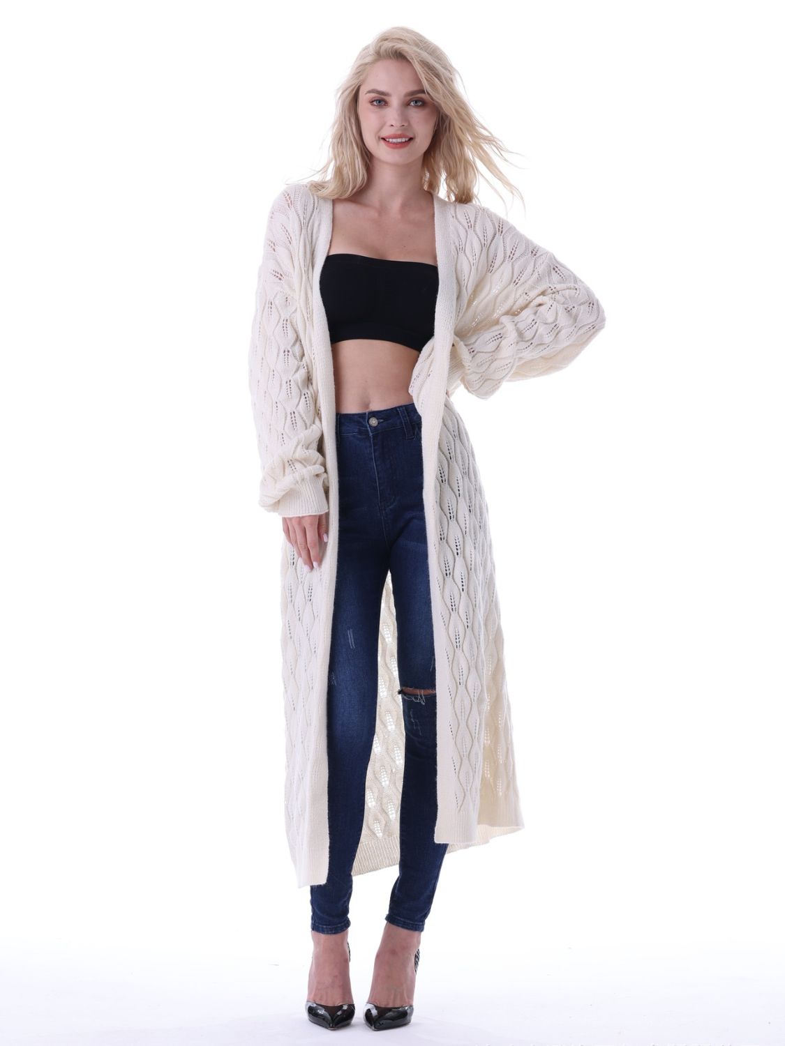 Open Front Longline Cardigan - Whiicka