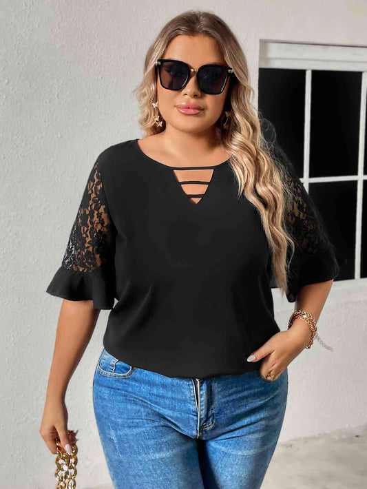 Plus Size Round Neck Lace Blouse