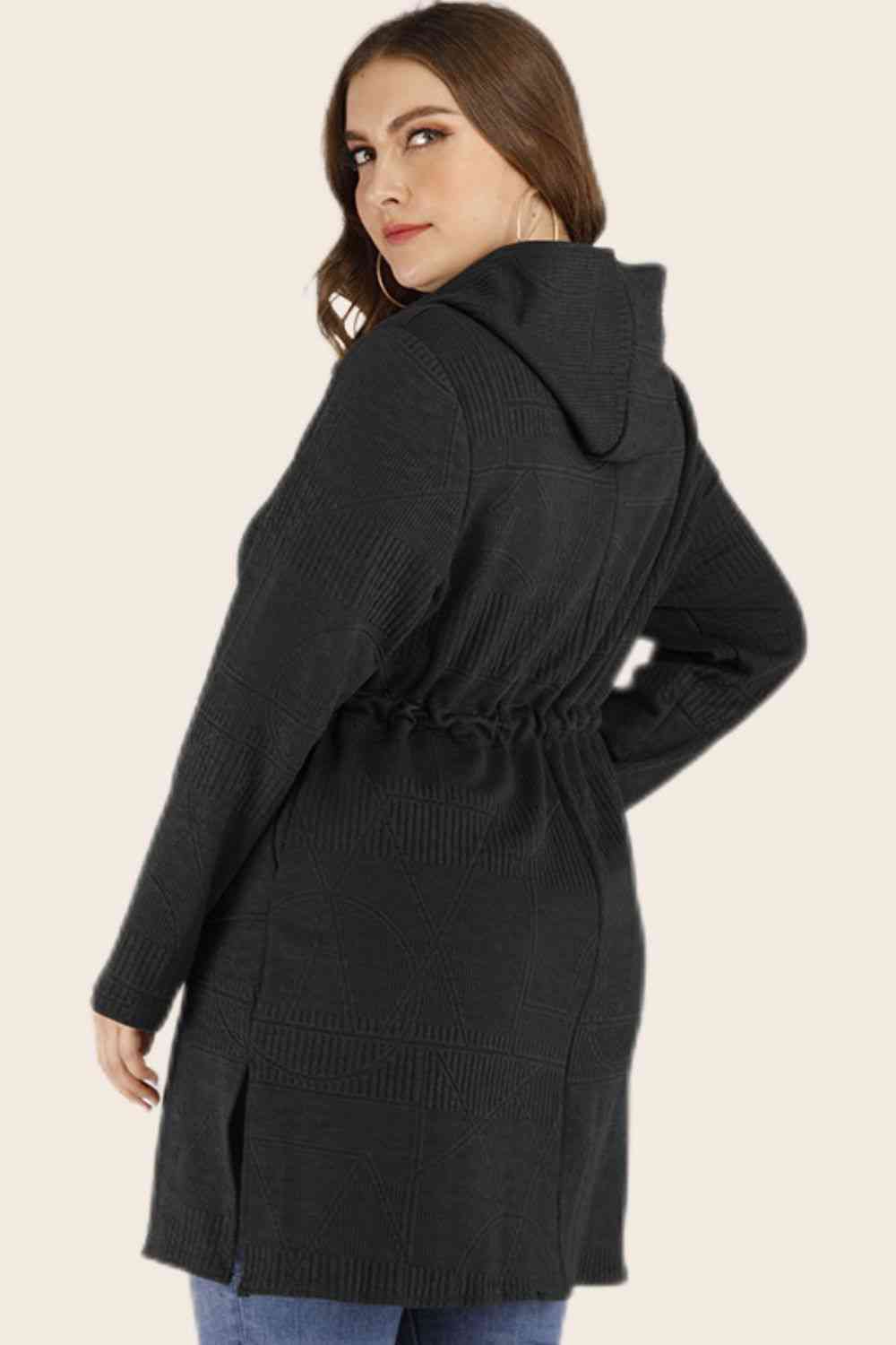 Plus Size Drawstring Hooded Cardigan