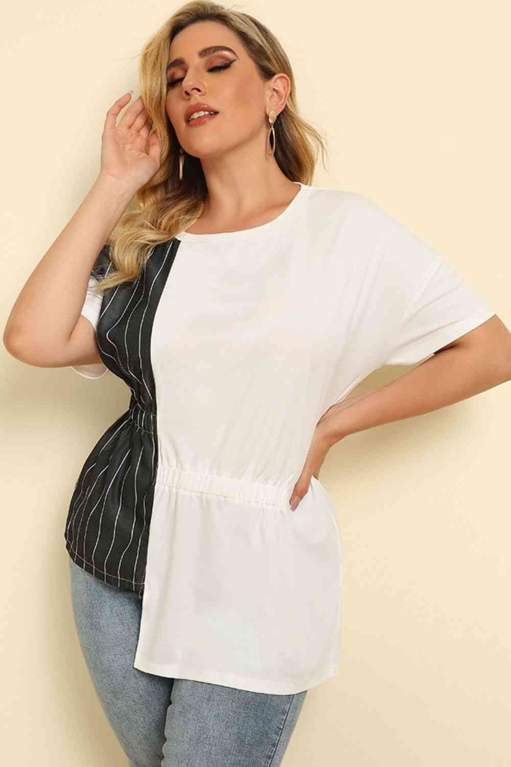 Plus Size Striped Asymmetrical T-Shirt