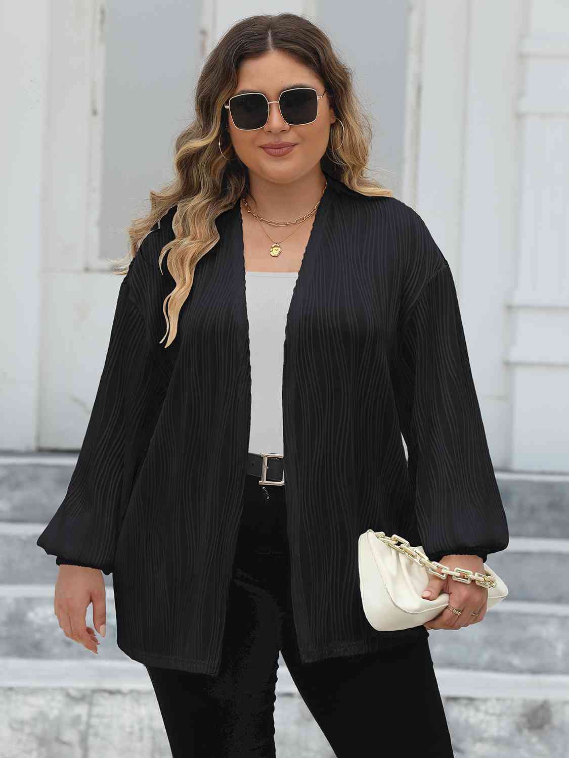 Plus Size Open Front Long Sleeve Cardigan