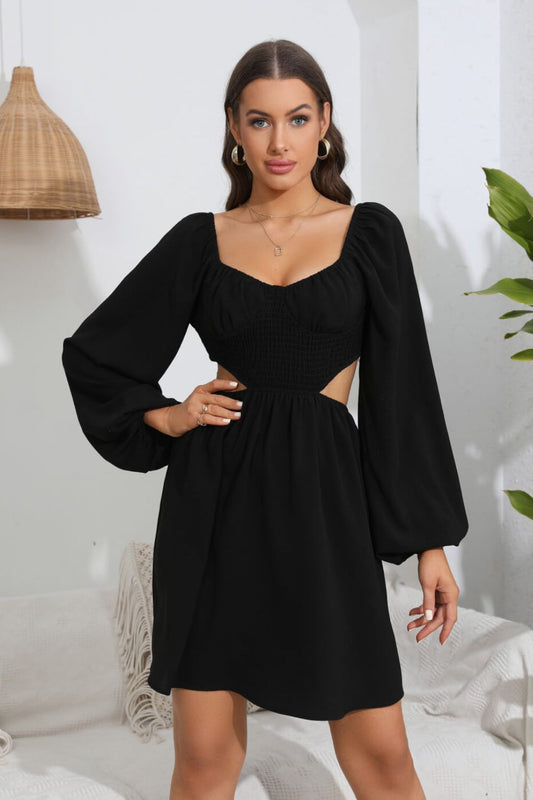 Cutout Long Balloon Sleeve Dress - Whiicka