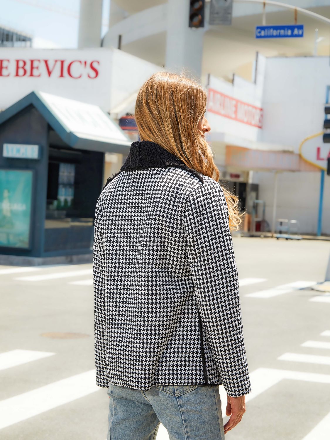 Houndstooth Open Front Jacket - Whiicka