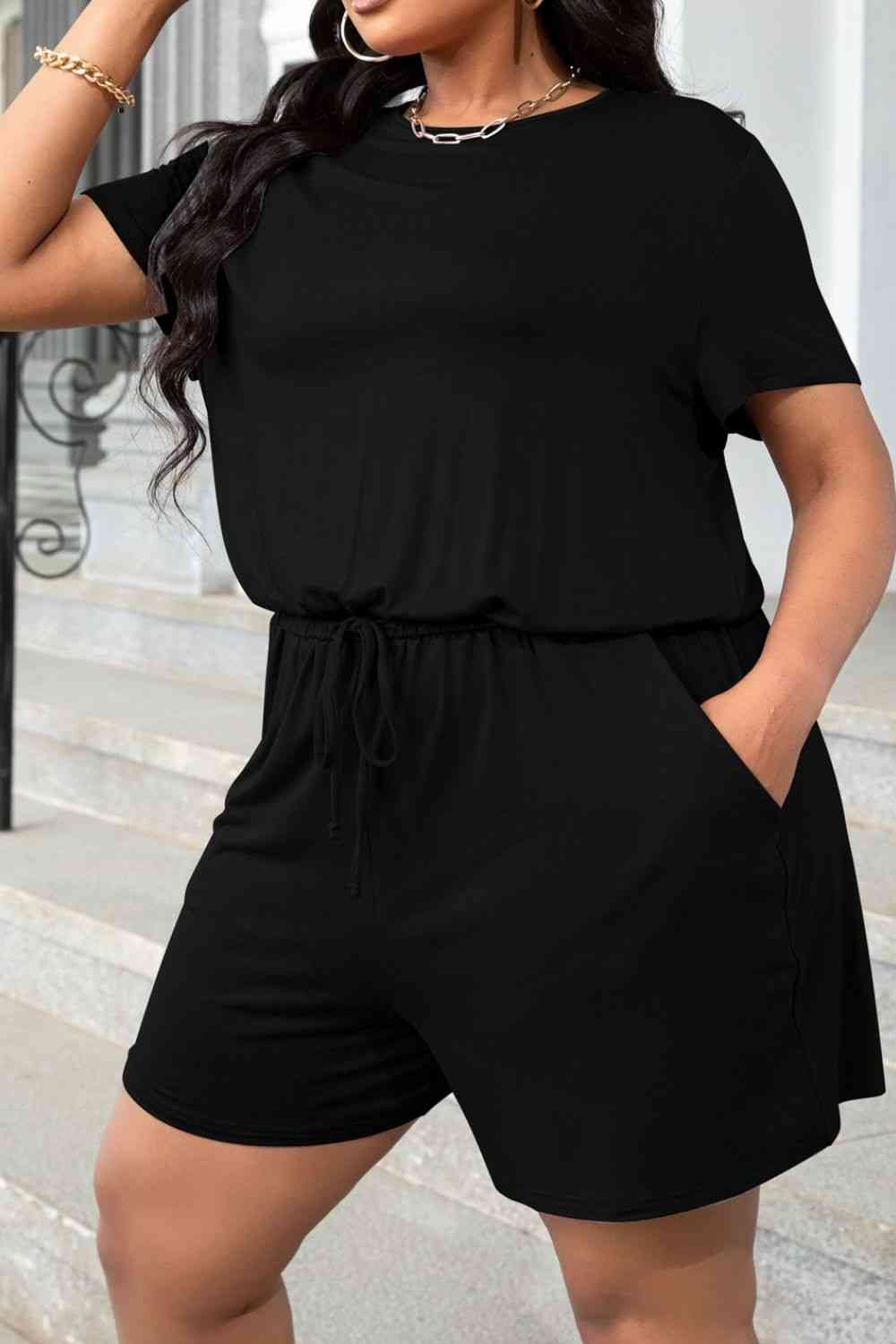 Plus Size Drawstring Waist Romper