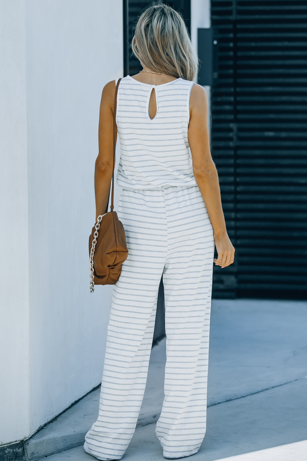 Striped Sleeveless Jumpsuit with Pockets - Whiicka