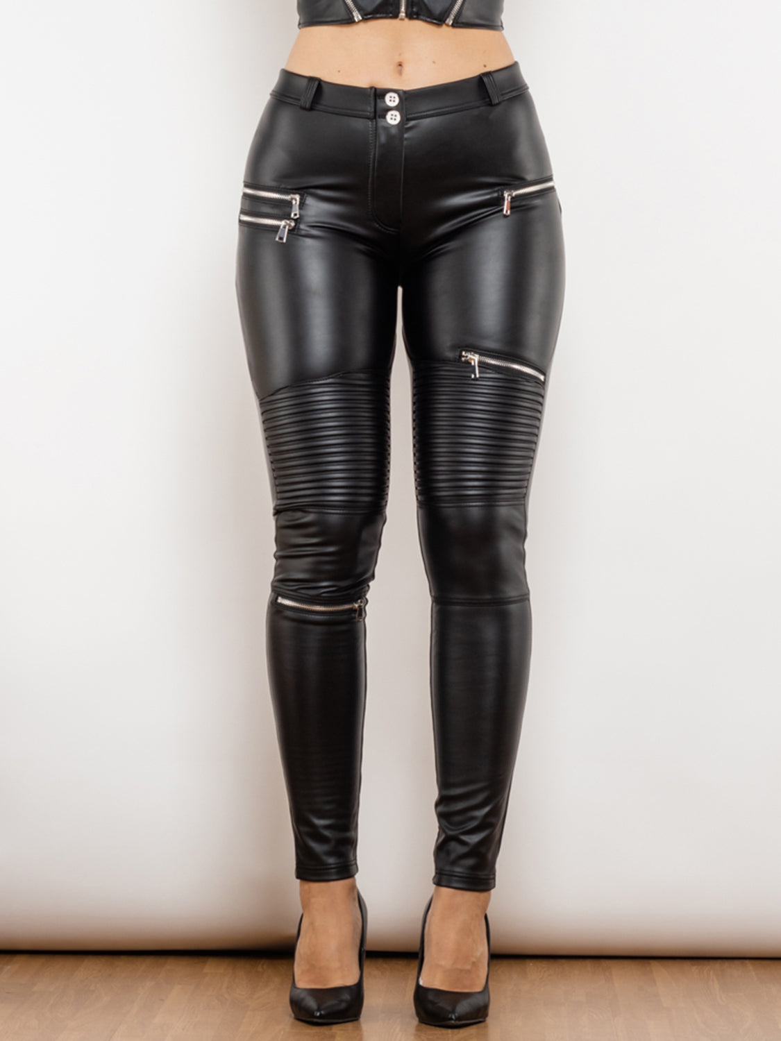 PU Zip Detail Skinny Pants - Whiicka