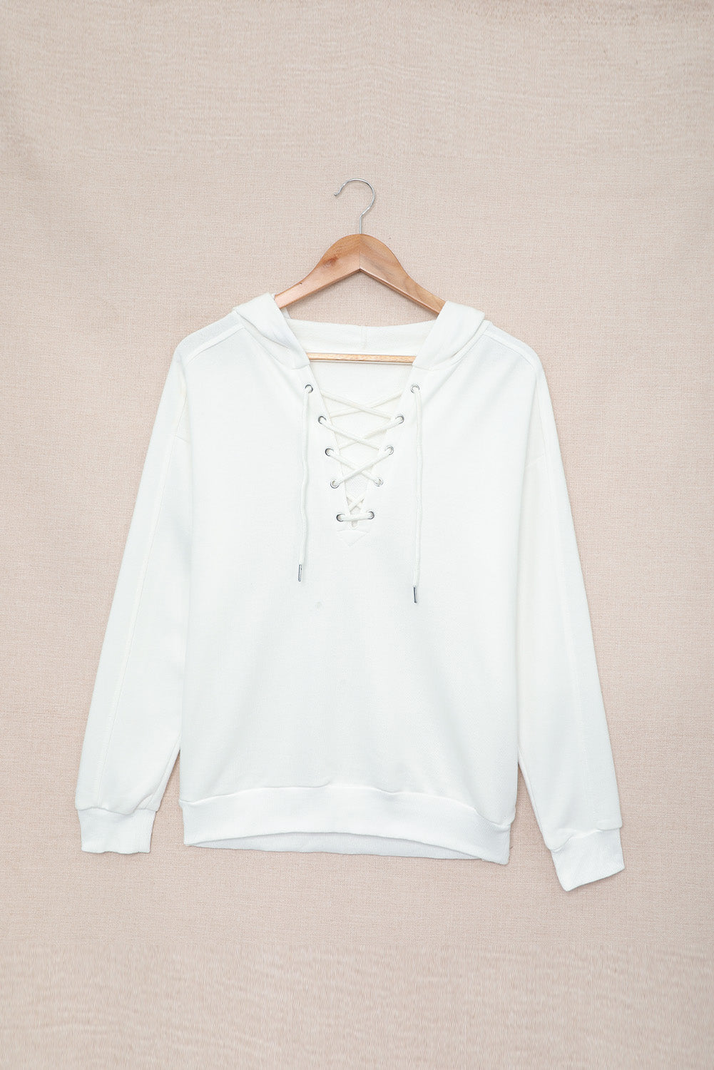 White Lace-Up Dropped Shoulder Hoodie - Whiicka