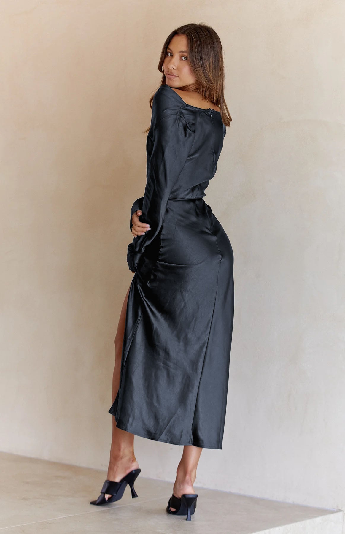 Cowl Neck Long Sleeve Maxi Dress - Whiicka