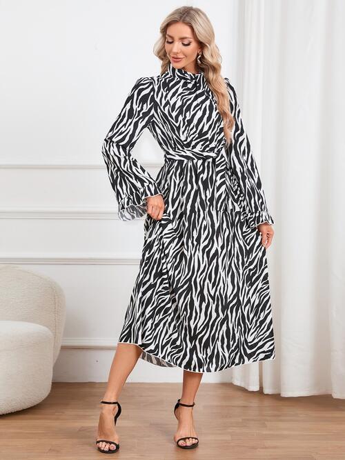 Animal Print Tie Front Dress - Whiicka