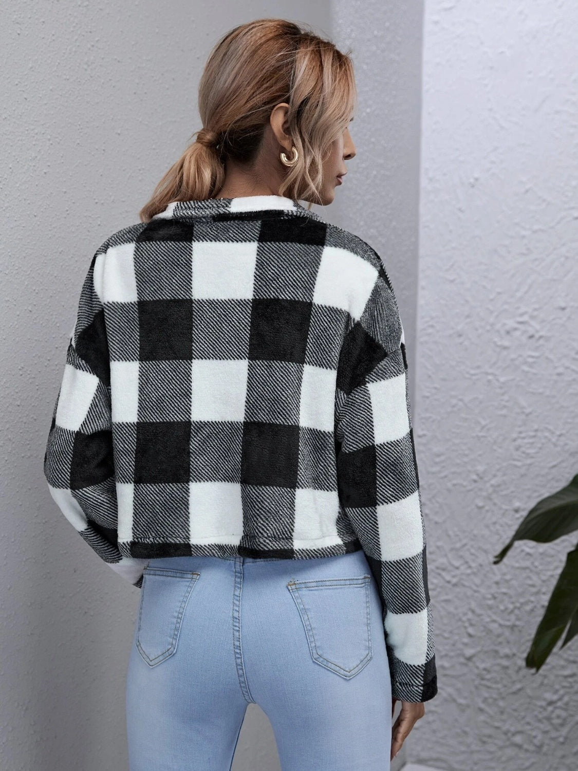 Plaid Button Down Collared Jacket - Whiicka