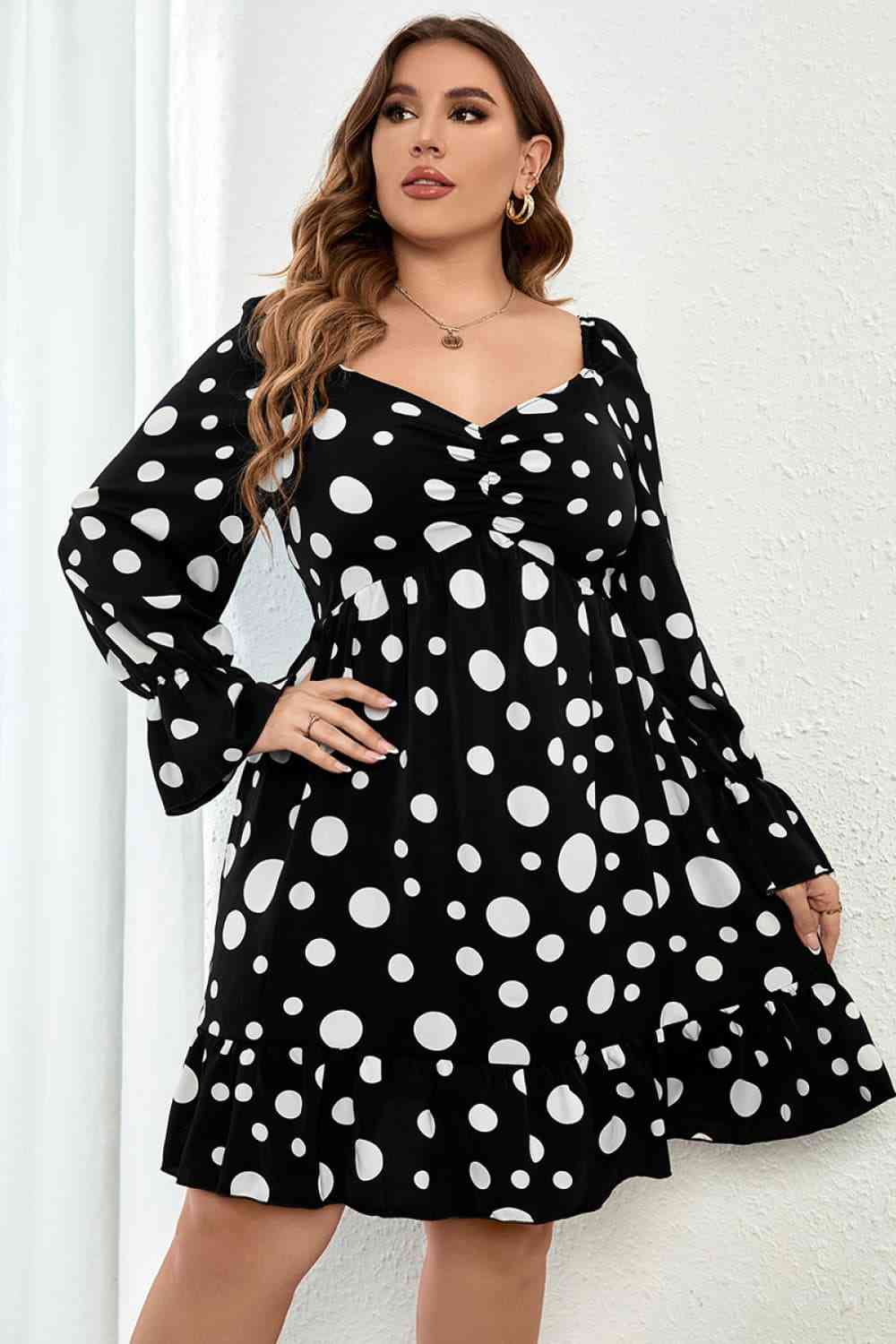 Plus Size Polka Dot Sweetheart Mini Dress