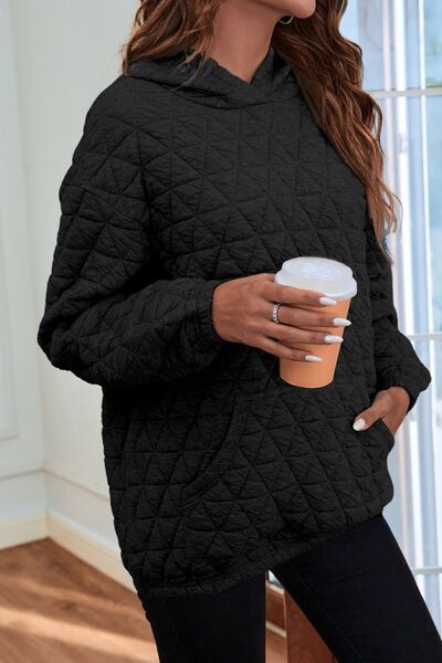 Quilted Long Sleeve Hoodie with Pocket - Whiicka