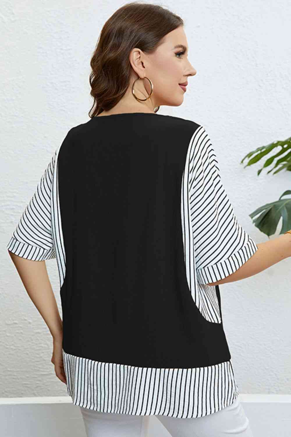 Plus Size Striped Half Sleeve Top