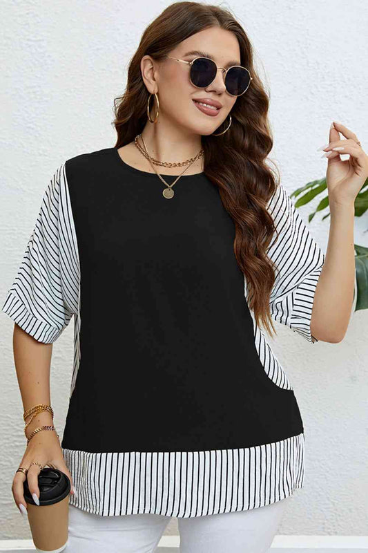 Plus Size Striped Half Sleeve Top