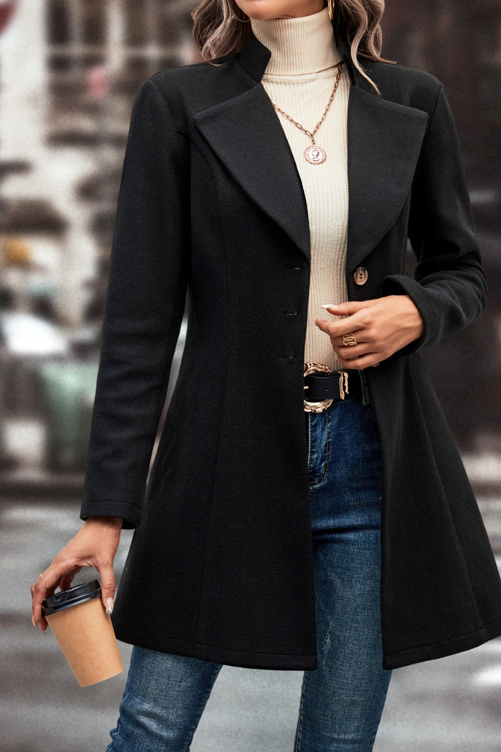 Lapel Collar Button Down Coat - Whiicka