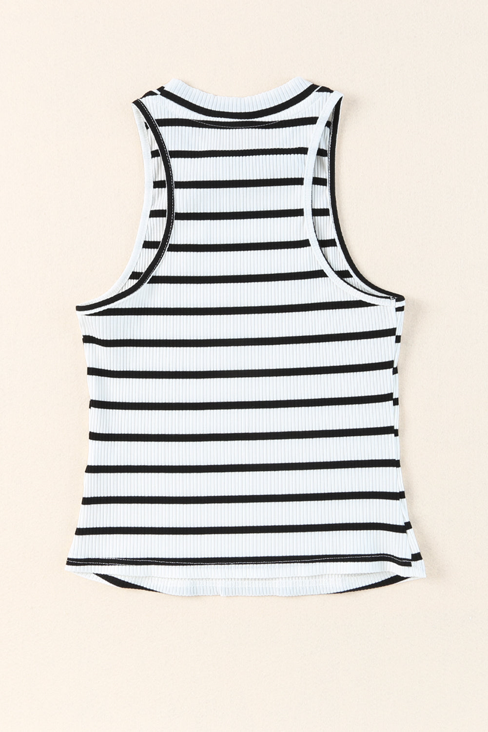 Striped Ribbed Round Neck Tank - Whiicka