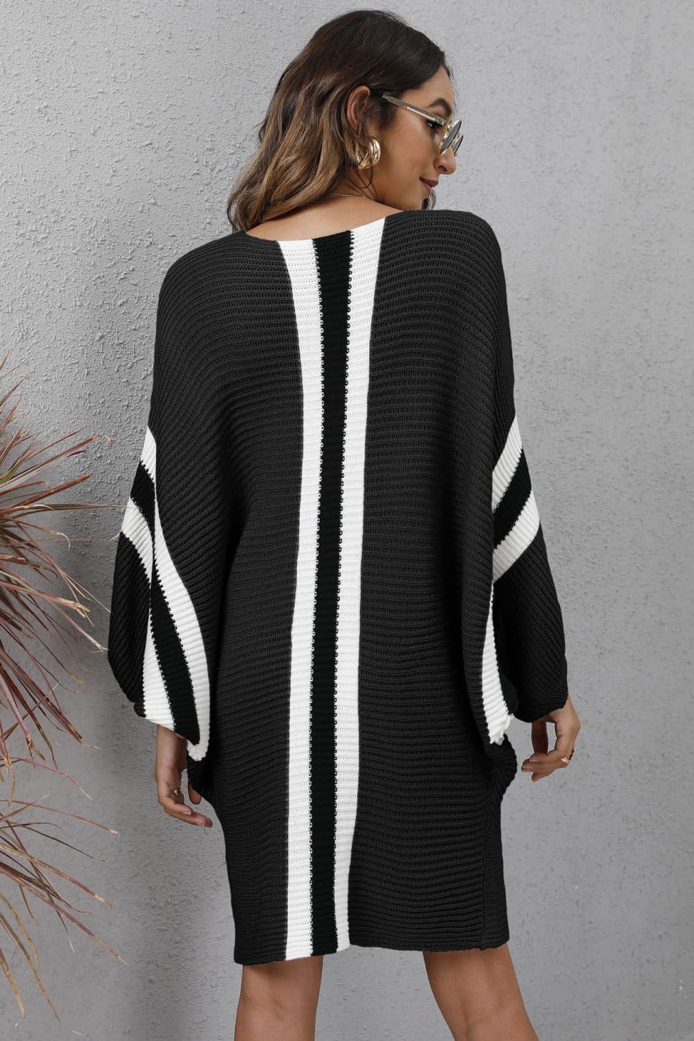 Ribbed Dolman Sleeves Sweater Dress - Whiicka