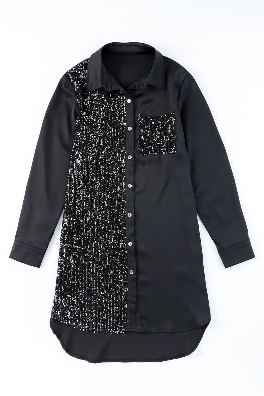 Sequin High-Low Shirt Dress - Whiicka