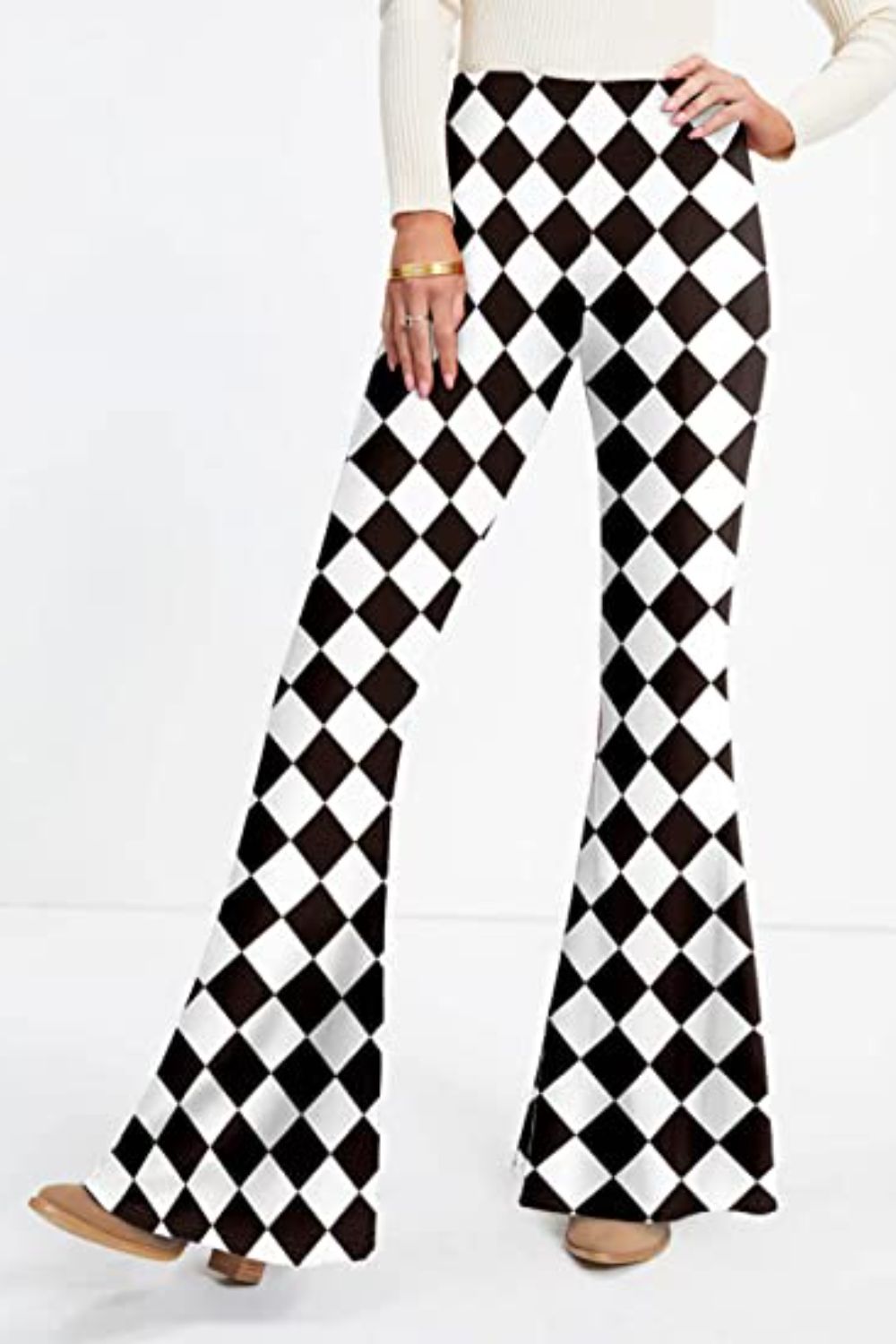 Checkered Flare Leg Pants - Whiicka