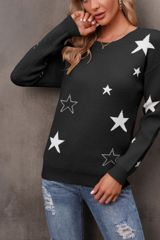 Star Round Neck Sweater - Whiicka