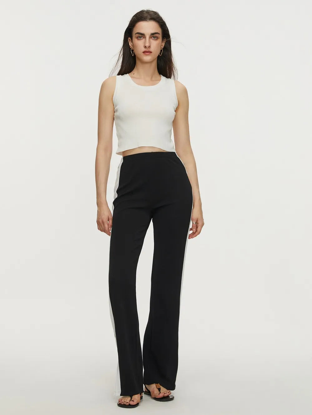 Contrast Slit Long Pants - Whiicka