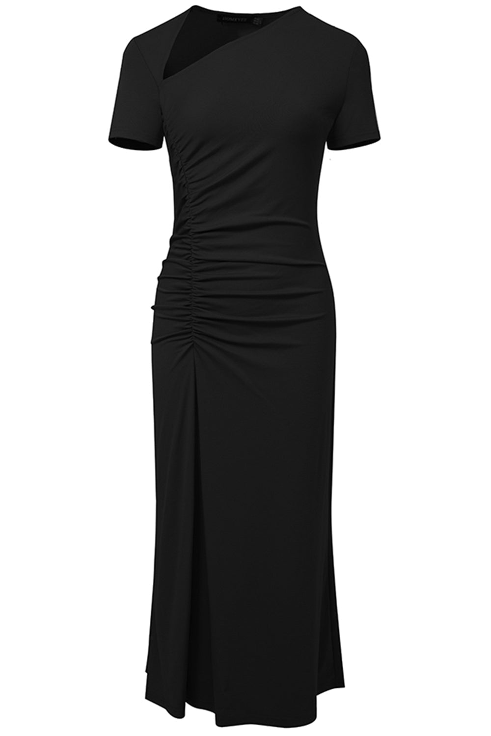 Asymmetrical Neck Ruched Midi Dress - Whiicka